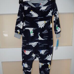 Carter's NavyBlue Winter Dinosaurs 2 Way Zipper Footie Size 9 Months Boy's New